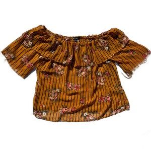 Hype yellow and pink transparent floral striped off the shoulder blouse